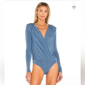 Free People Blue Long Sleeve Bodysuit